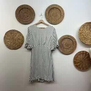 NEW Express White Open Back Polka Dot Short Flutter Sleeve Mini Dress Large